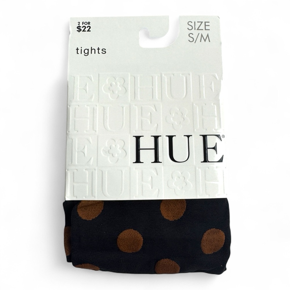 HUE Polka Dot Tights Control Top Womens Size S/M Black with Cinnamon Dots